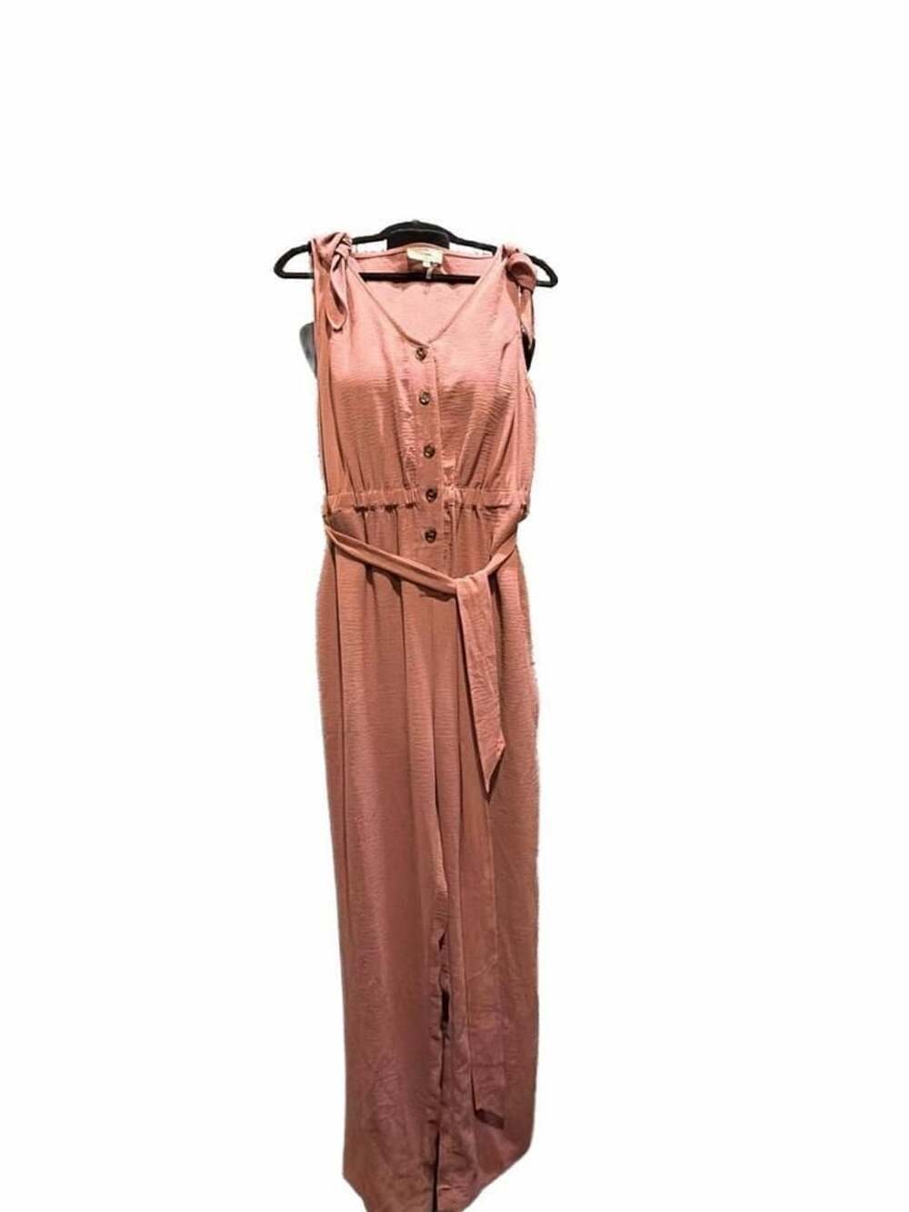 Entro Button Front Jumpsuit Size L Pink Tie Shoulder